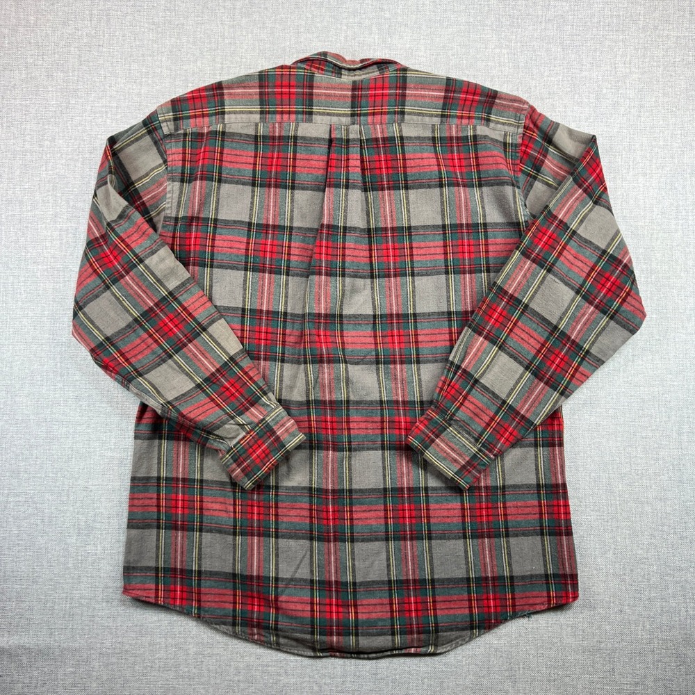 VTG 90s‎ Lands End Plaid Flannel Shirt Men Large Tall Gray Red Cotton Hong Kong - Picture 5 of 9